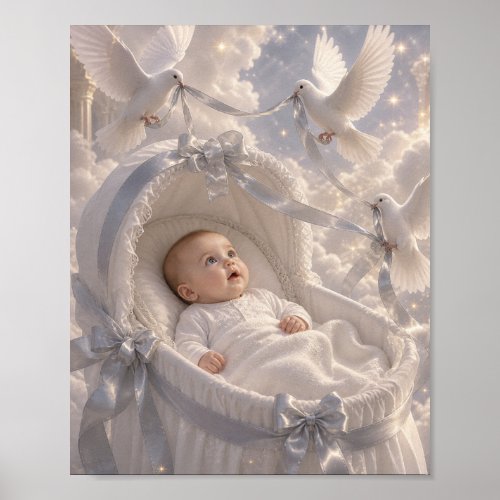 Baby - elegant doves decorating Bassinet Poster