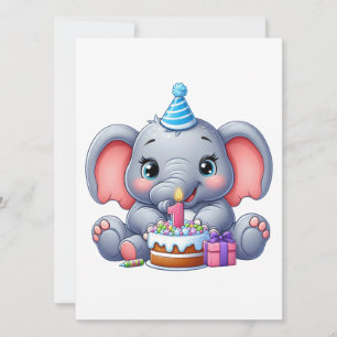 Baby Elephant 1st Birthday Invitation