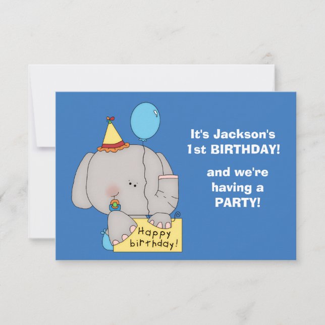 Baby Elephant 1st Birthday Party Invitation (Front)