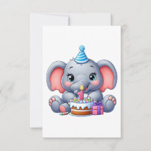 Baby Elephant 1st Birthday RSVP Card