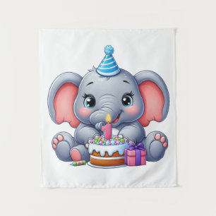 Baby Elephant 1st Birthday Tapestry