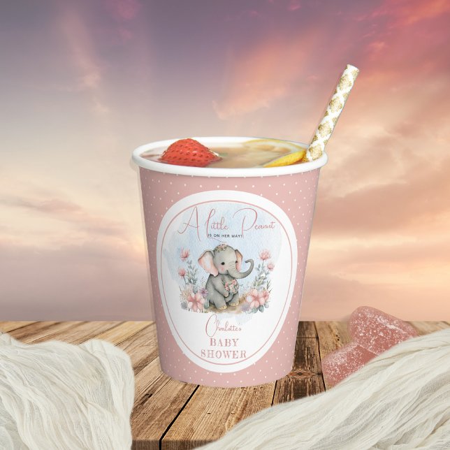 Baby Elephant A Little Peanut Girl Floral Shower Paper Cups (Creator Uploaded)