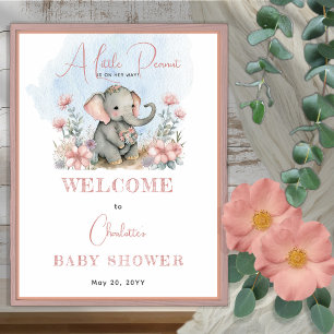 Baby Elephant A Little Peanut Girl Floral Shower Poster