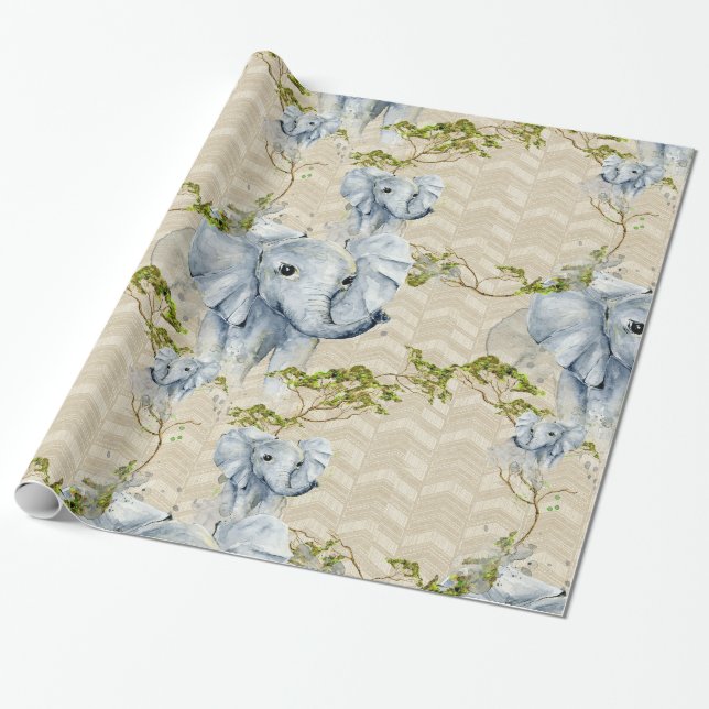 Baby Elephant Africa Savanna Wild Animals gray Wrapping Paper (Unrolled)