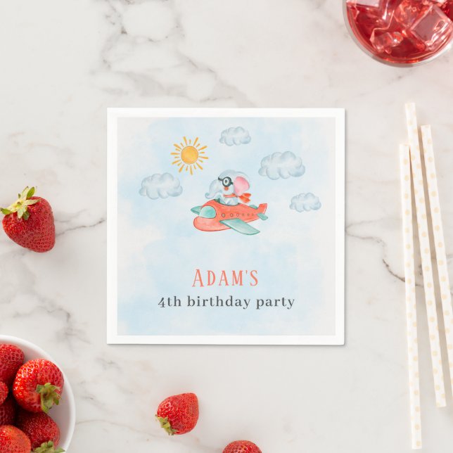 Baby Elephant Airplane Pilot Birthday Napkin  (Insitu)