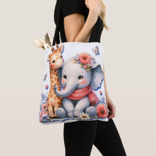 Baby Elephant and Baby Giraffe Besties Diaper Tote Bag