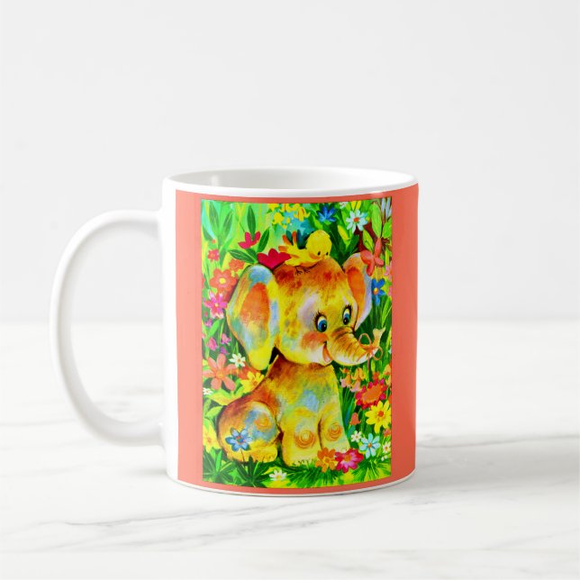 baby elephant and bird coffee mug (Left)
