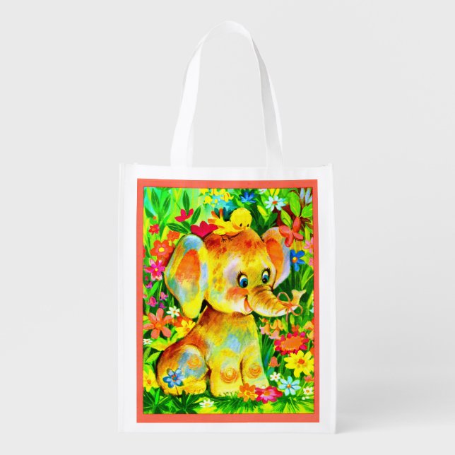 baby elephant and bird grocery bag (Front)