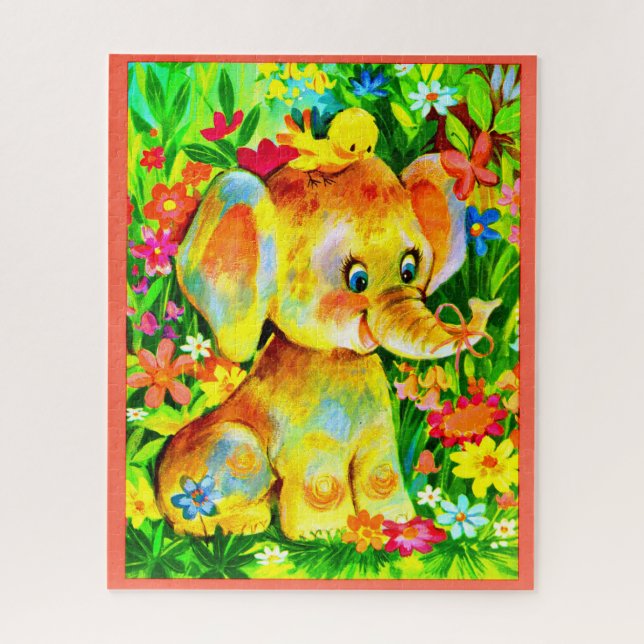 baby elephant and bird jigsaw puzzle (Vertical)