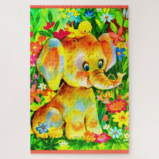 baby elephant and bird jigsaw puzzle (Vertical)