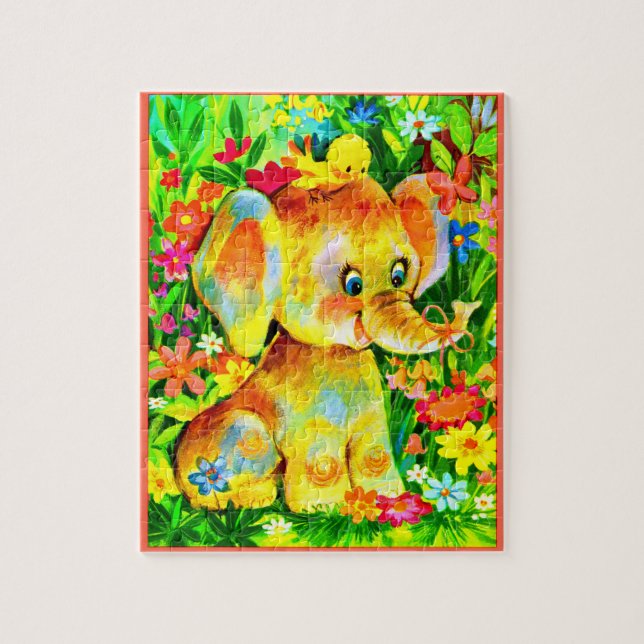baby elephant and bird jigsaw puzzle (Vertical)