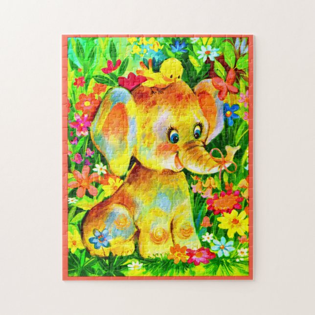baby elephant and bird jigsaw puzzle (Vertical)