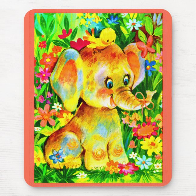 baby elephant and bird mouse pad (Front)