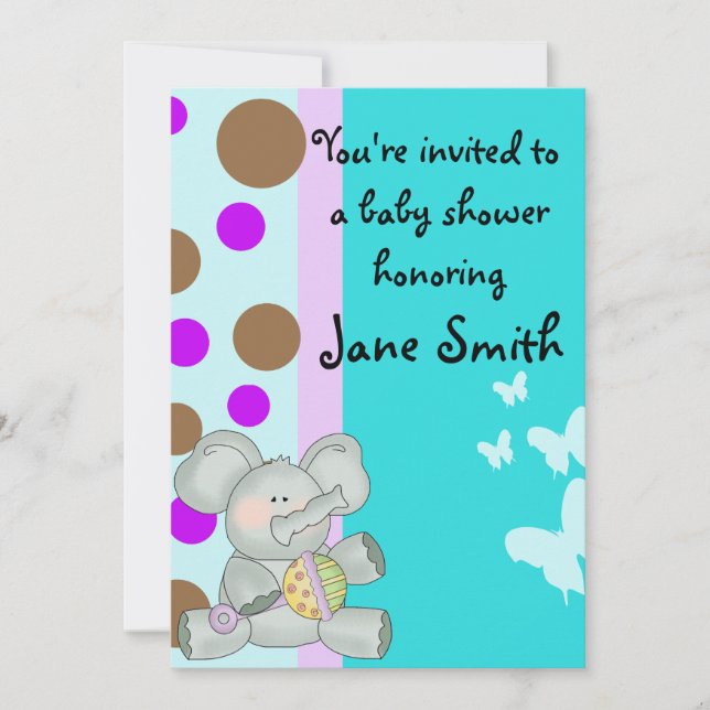 Baby Elephant and Butterflies Shower Invitation (Front)