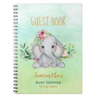 Baby Elephant and Flowers Baby Shower Notebook