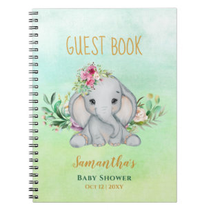 Baby Elephant and Flowers Baby Shower Notebook