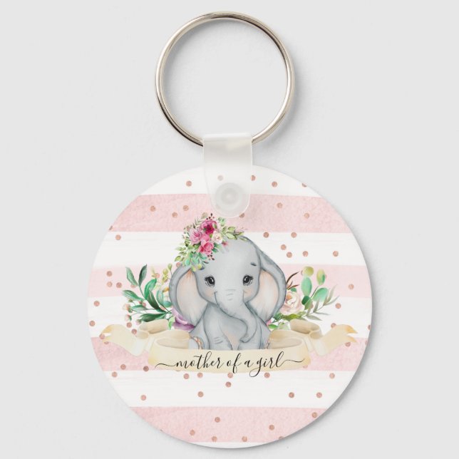 Baby Elephant And Flowers Custom Keychain (Front)
