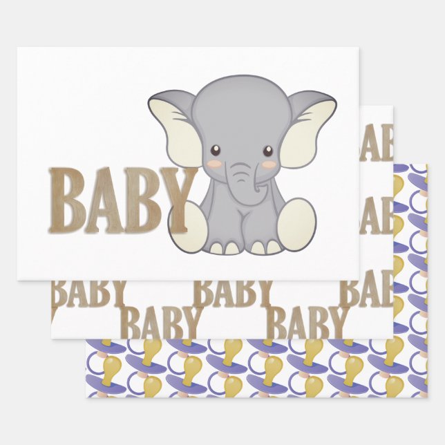 Baby Elephant and Pacifier Wrapping Paper Sheets (Set)
