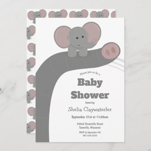 Baby Elephant and Trunk  Baby Shower Invitation