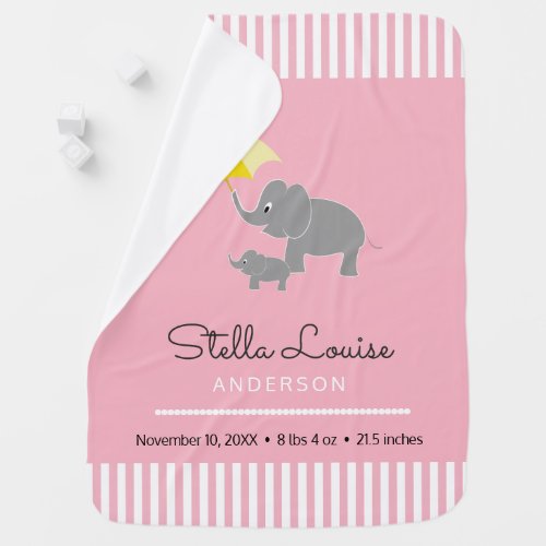 Baby Elephant and Umbrella Baby Girl Announcement Baby Blanket
