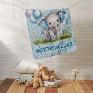 Baby Elephant and Wildflower Boy Baby Shower Baby Blanket