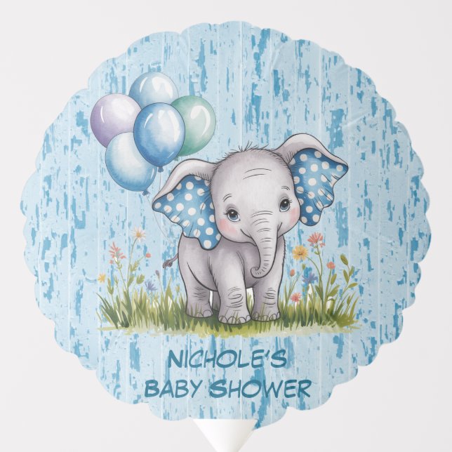 Baby Elephant and Wildflower Boy Baby Shower Balloon (Front)