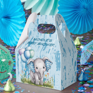 Baby Elephant and Wildflower Boy Baby Shower Favor Boxes