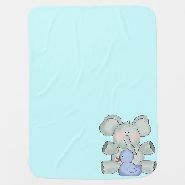 Baby Elephant Aqua Blue Boys Swaddle Blanket (Front)