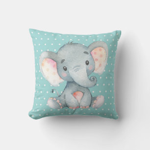 Baby Elephant Aqua Teal Turquoise and Gray Throw Pillow