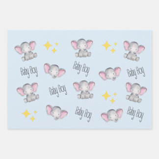 baby elephant baby boy shower wrapping paper sheets