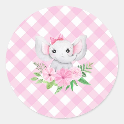 Baby Elephant Baby Girl Sticker Pink Gingham