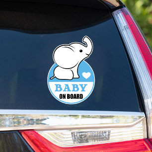 Baby Elephant Baby On Board Car Sticker - Blue