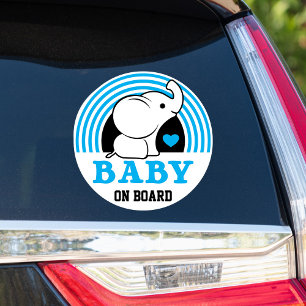 Baby Elephant Baby On Board Car Sticker - Blue