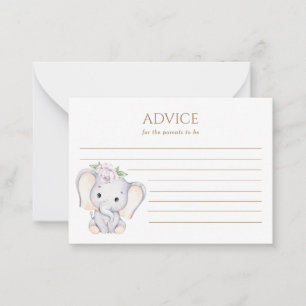 Baby elephant baby shower advice card