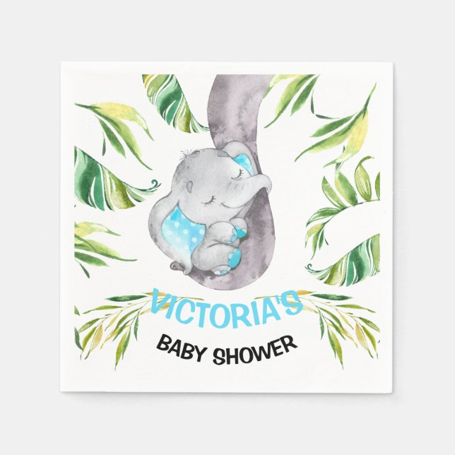 Baby Elephant Baby Shower Birthday Boy Napkins (Front)