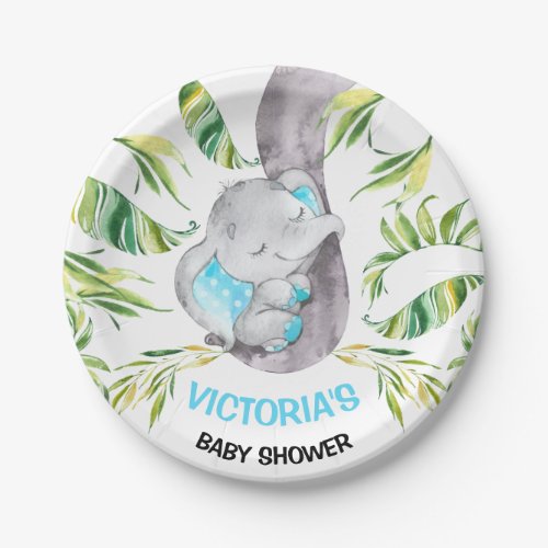 Baby Elephant Baby Shower Birthday Boy Paper Plates