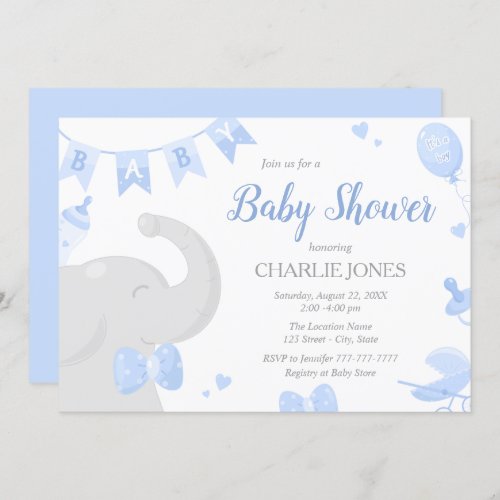 Baby Elephant Baby Shower Boy Invitations