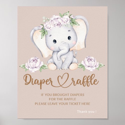 Baby elephant baby shower diaper raffle poster