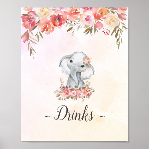 Baby Elephant Baby Shower Drinks Poster