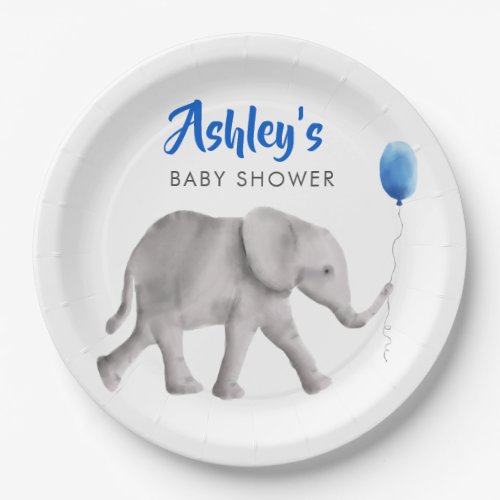 Baby Elephant Baby Shower Elephant  Blue Balloon Paper Plates