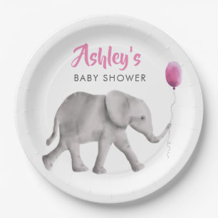 Baby Elephant Baby Shower, Elephant & Pink Balloon Paper Plates