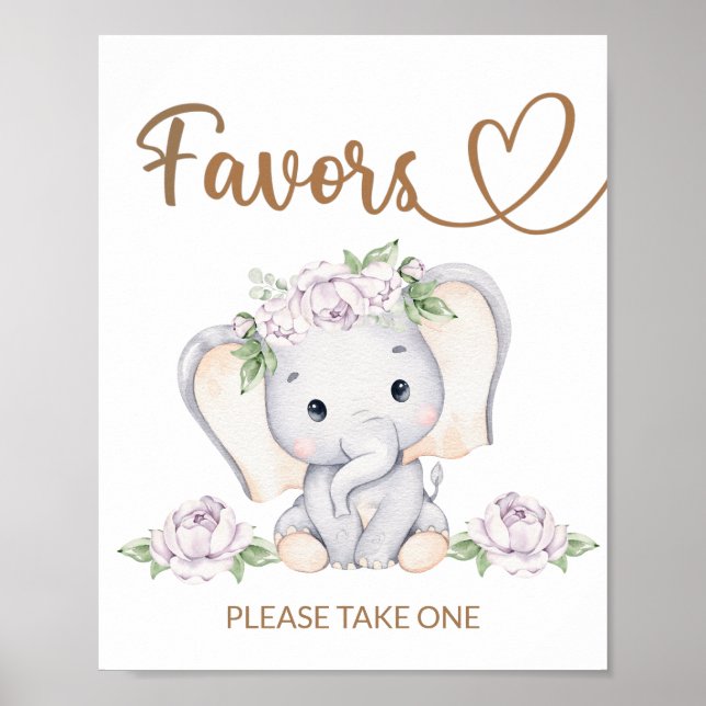 Baby Elephant Baby Shower Favors Sign (Front)