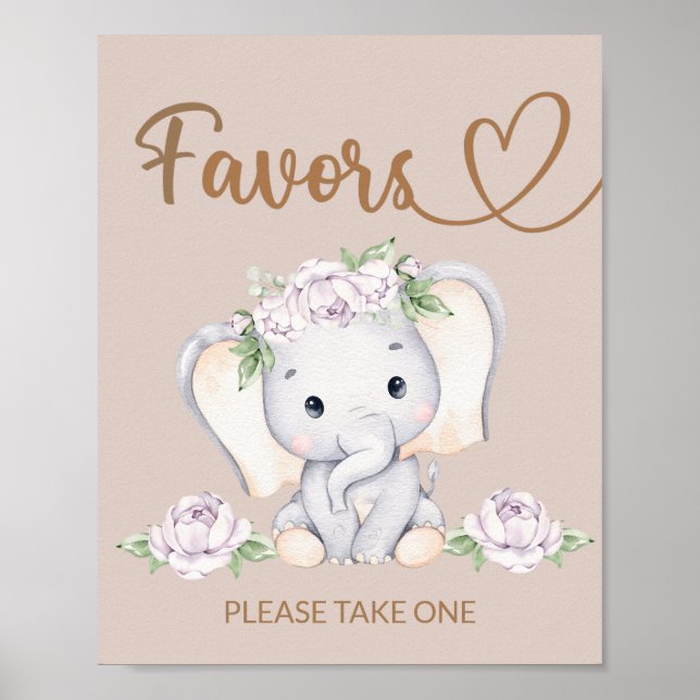 Baby Elephant Baby Shower Favors Sign (Front)