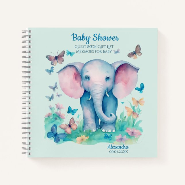 Baby Elephant Baby Shower Gift List Guest  Notebook (Front)