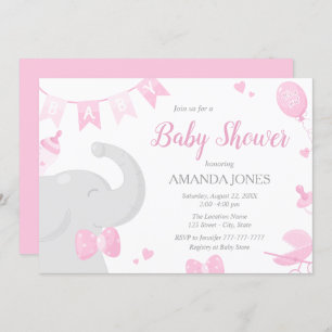 Baby Elephant Baby Shower Girl Invitations