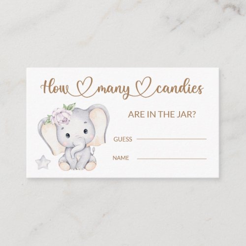 Baby Elephant Baby Shower Guess How Many Candies Enclosure Card