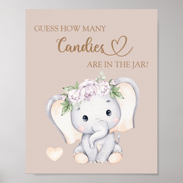 Baby Elephant Baby Shower Guess How Many  Poster (Front)