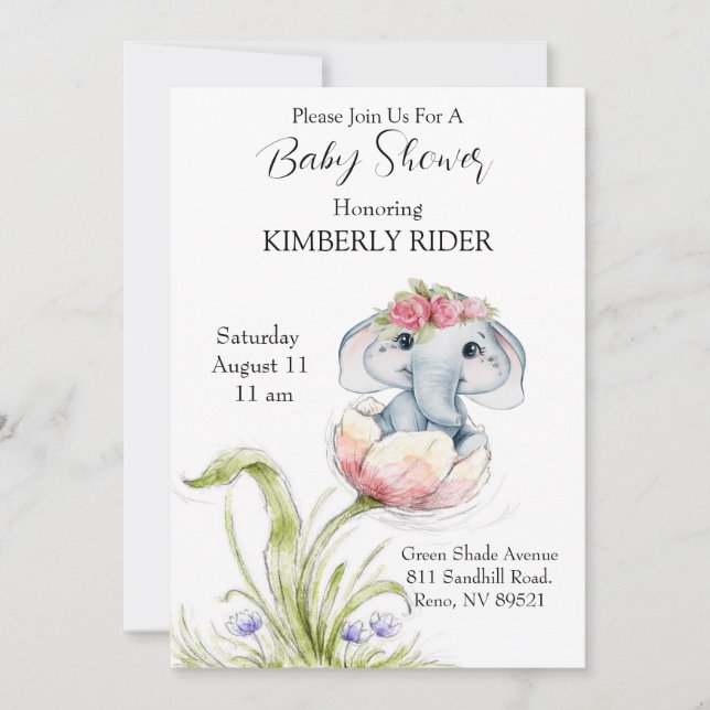 Baby Elephant Baby Shower Invitation (Front)
