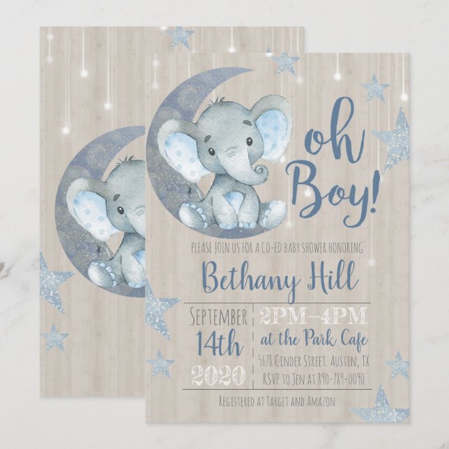 Baby Elephant Baby Shower Invitation (Front/Back)
