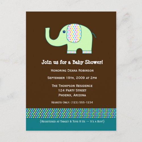 Baby Elephant Baby Shower Invitation